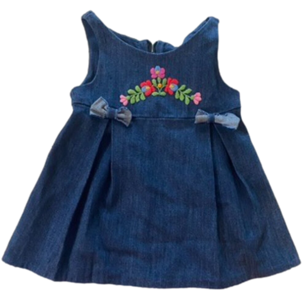 Baby girl denim embroidered dress 100% cotton 18M